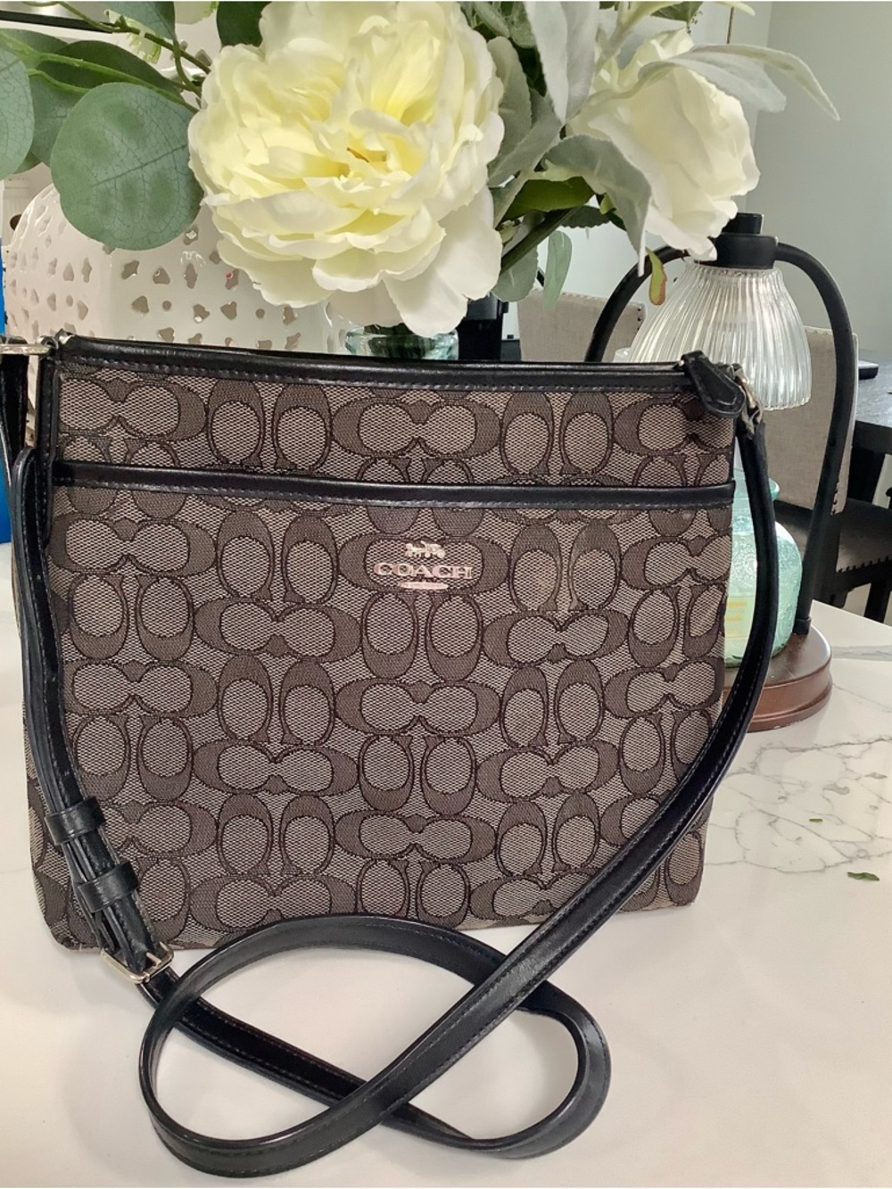 Coach Signature Canvas Crossbody with Black Trim